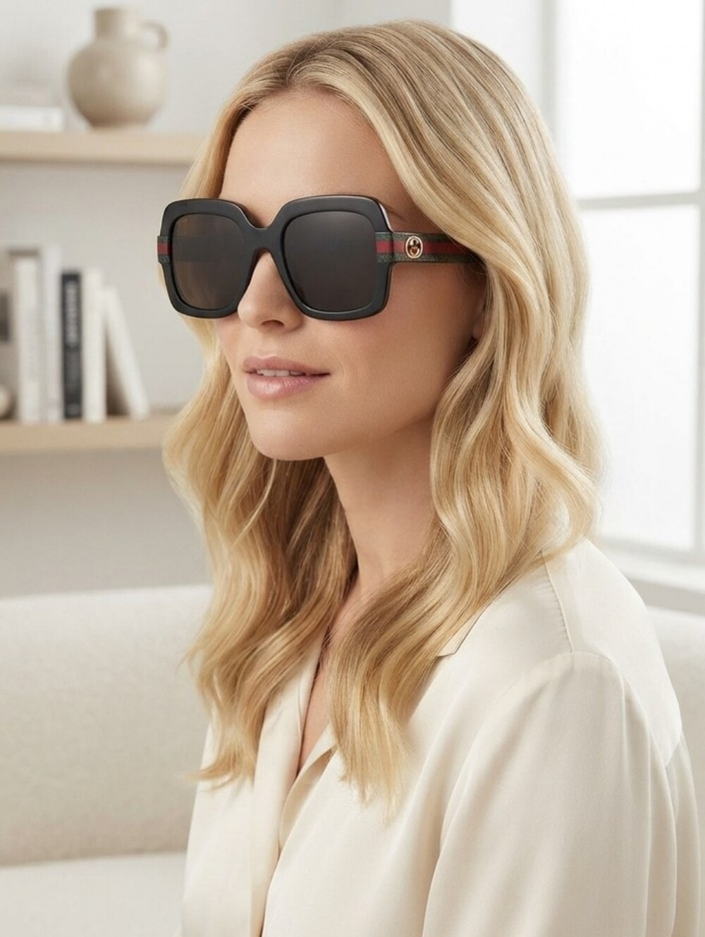 Gucci Women's Sunglasses with Black Frame and Red & Green Accents With Gold Logo